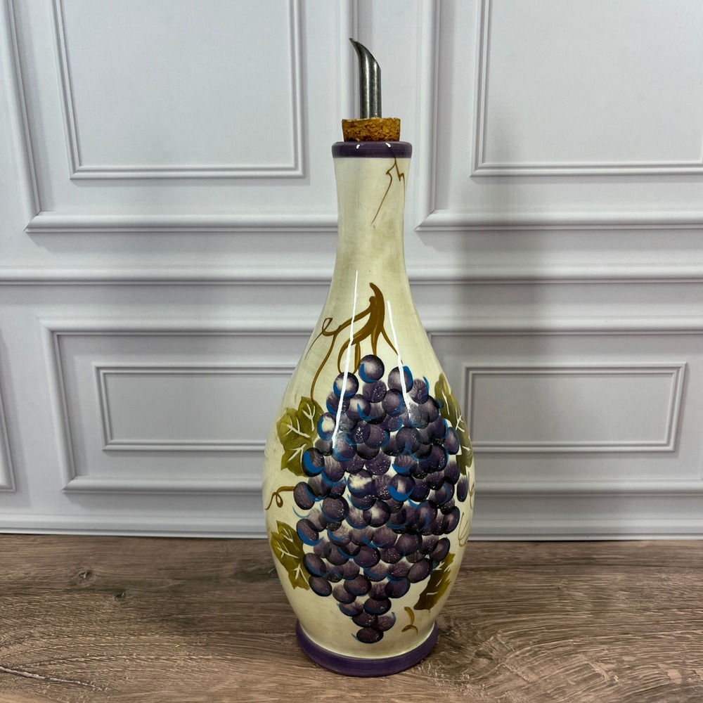 Tabletops Unlimited Merlot Cruet Cream Purple Hand Painted Grape Vine Ceramic